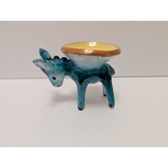 Hand-Painted Ceramic Donkey Trinket Bowl Figurine Yellow & Blue Lipari Majolica - Picture 5 of 10